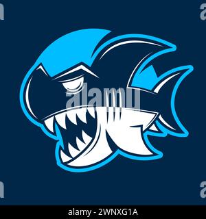 Shark logo with colorful neon line art design with dark background. Abstract underwater animal vector illustration. Stock Vector