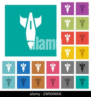 Falling rocket solid multi colored flat icons on plain square backgrounds. Included white and darker icon variations for hover or active effects. Stock Vector