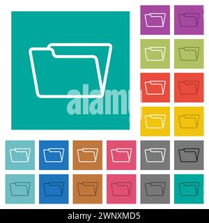 Opened folder outline multi colored flat icons on plain square backgrounds. Included white and darker icon variations for hover or active effects. Stock Vector