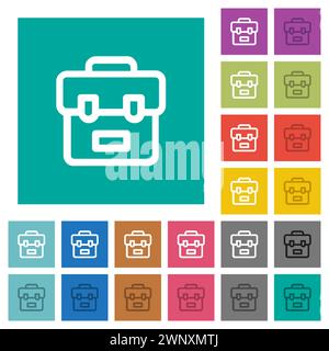 School bag outline multi colored flat icons on plain square backgrounds. Included white and darker icon variations for hover or active effects. Stock Vector