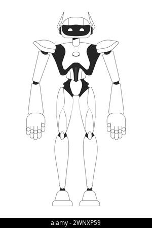 Robot black and white 2D line cartoon character Stock Vector