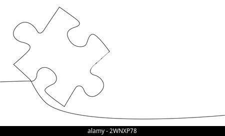 One line connecting puzzle pieces in one continuous line. Puzzle element Stock Vector