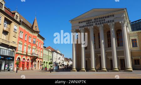 Subotica, Serbia 12 September 2021 People walk around the square in the tourist center of Subotica. The building of the National Theater and library Stock Photo