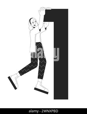 Female developer with digit one black and white 2D line cartoon character Stock Vector
