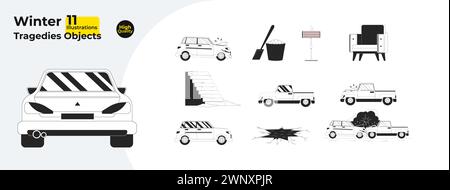 Weather wintertime black and white 2D line cartoon objects bundle Stock Vector