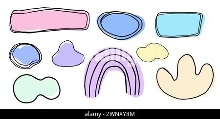 Organic blob soft shape y2k abstract comic element with line decoration, frame or border trendy isolared on white background. Vector illustration Stock Vector