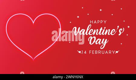 Happy Valentines Day Background with Red Neon Heart Stock Vector