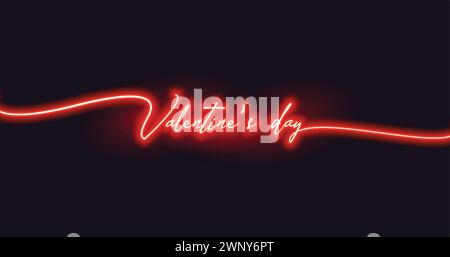 Valentines Day Text in Red Neon Style Stock Vector