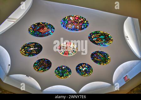 A detail decoration of the ceiling inside a church Stock Photo