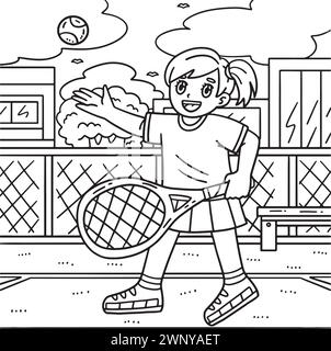 Tennis Female Player Tossing Ball in Air Coloring Stock Vector