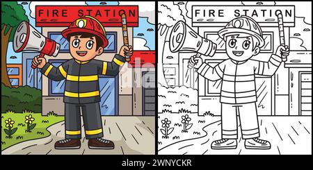 Firefighter with Megaphone Coloring Page for Kids Stock Vector Image ...