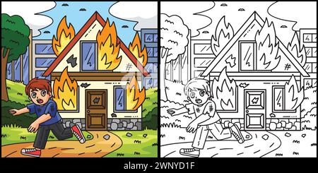 Firefighter Civilian Burning House Illustration Stock Vector