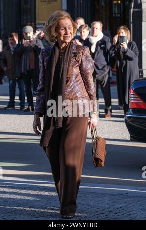 Madrid, Spain. 04th Mar, 2024. Queen Sofia attends the 'Iberoamerican Patronage Awards' by the Callia Foundation 2024 at Real Academia de Bellas Artes on March 04, 2024 in Madrid, Spain. (Photo by Oscar Gonzalez/Sipa USA) (Photo by Oscar Gonzalez/Sipa USA) Credit: Sipa USA/Alamy Live News Stock Photo