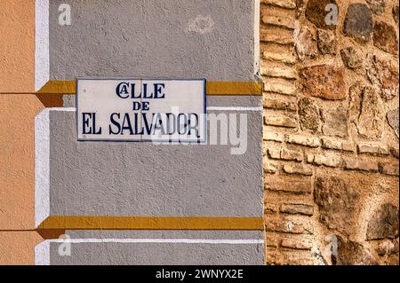 Street sign reading Calle de El Salvador, TOLEDO, SPAIN Stock Photo