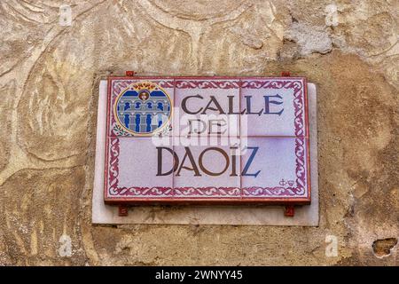 Tile sign reading Calle de Daoiz, SEGOVIA, SPAIN Stock Photo