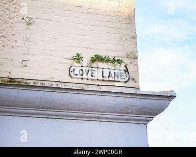 Love Lane street name sign in Weymouth Old Town, Dorset, England, United Kingdom. Stock Photo