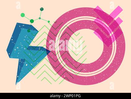 Colorful geometric shapes. Object in trendy riso graph design. Geometry elements abstract risograph print texture style. Stock Vector