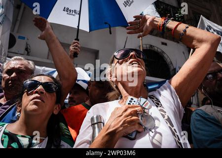 Buenos Aires, Argentina. 04th Mar, 2024. Protestors chant slogans during the demonstration. Protest and symbolic embrace of the National News Agency Telam against the announcement of its closure and dismissal of its press workers made by the President of the Nation, Javier Milei. Credit: SOPA Images Limited/Alamy Live News Stock Photo