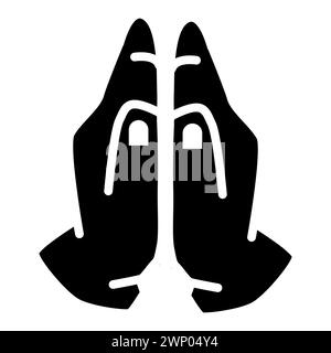 Praying hands icon. Hands folded in prayer sign. Black and white image of a praying hands symbol. flat style. Stock Photo