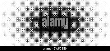 Radial pixelated gradient texture. Black and white dithered oval gradation. Retro ellipse bitmap game background. Halftone 8 bit wallpaper. Vintage circular pixel art. Vector overlay backdrop Stock Vector