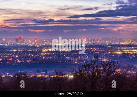 Manchester Skyline photographed from Werneth Low country park, Hyde. Stock Photo