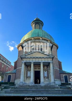 Neoclassical Church with Green Roof, Grand Dome and Ornate Classical Facade Stock Photo