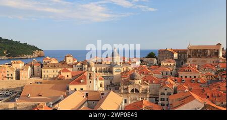 Aerial view of old Town of Dubrovnik on coast of Adriatic Sea, Croatia, Europe Stock Photo