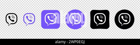 Collection of different Viber icons. Social media logo. Line art and flat style. Vector line icon for business and advertising. Transparent background Stock Vector