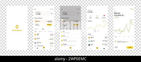 Binance interface. Screenshots of crypto exchange for trading tokens. Cryptocurrency logo. A set of the best cryptocurrency token logo. Bitcoin, Ether Stock Vector