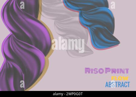 Risograph halftone effect, Flow abstract banner. Abstract swirl wave Stock Vector