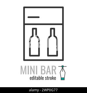 Mini bar line icon. hotel mini refrigerator symbol. Minibar pictogram. Mini fridge sign.Vector graphics illustration EPS 10. Editable stroke Stock Vector