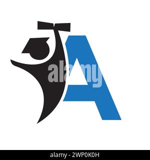 Letter A Education Logo Design. Graduation Symbol With Human Holding Graduation Paper Icon Stock Vector