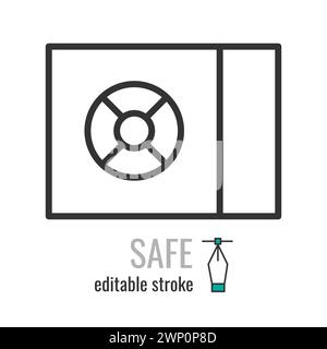 safe vault line icon.Bank Box symbol.Protection money pictogram. savings money concept sign.Vector graphics illustration EPS 10. Editable stroke Stock Vector