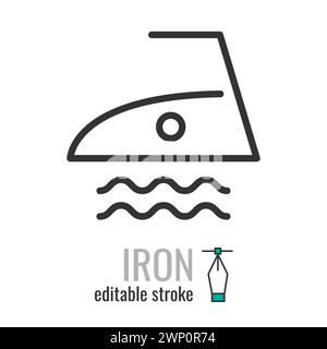 Iron line icon.Flatiron symbol.Ironing clothes.Clothing Ironing Steam Heat Press sign.Vector graphics illustration EPS 10. Editable stroke Stock Vector