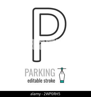 Parking line icon.Car parking symbol. Parking Place pictogram.P sign. Vector graphics illustration EPS 10. Editable stroke Stock Vector