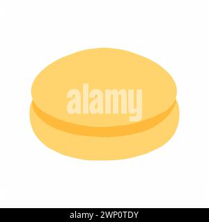 Vanilla macaron in hand drawn cartoon style. Cute traditional French cookie. Vector illustration isolated on white background. Stock Vector