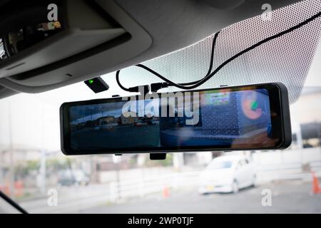 4K rearview mirror and dashcam installed. Stock Photo