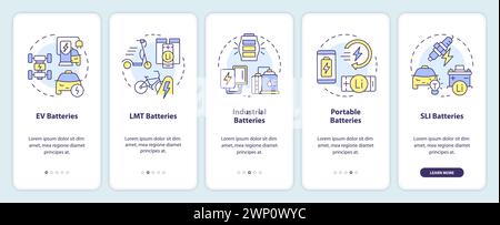 Battery types onboarding mobile app screen Stock Vector
