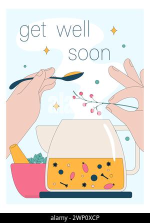 Get well soon card. Positive and motivational poster with greeting ...