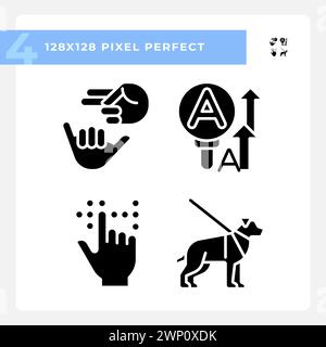 Accessibility for sensory disabilities black glyph icons set on white space Stock Vector