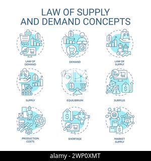 Law of supply soft blue concept icons Stock Vector