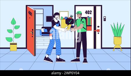 NFC payment for grocery home delivery cartoon flat illustration Stock Vector