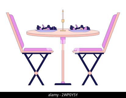 Romantic dinner table chairs 2D linear cartoon object Stock Vector