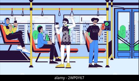 Contactless public transport payment cartoon flat illustration Stock Vector