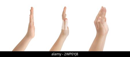 Hands in various gestures. Representing, showing, outstretched, holding gestures isolated on white background Stock Photo