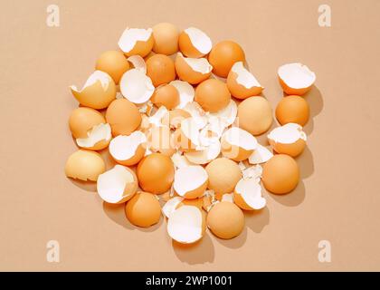 Monochrome composition in shape of a spiral of broken eggshells Stock Photo