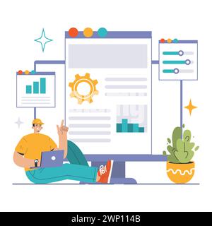 Content optimization concept. Analyzing and improving website information architecture. Data-driven approach for user engagement. Flat vector illustration. Stock Vector