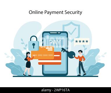 Online Payment Security concept. Illustrates robust cyber protection measures during financial transactions to ensure consumer trust. Flat vector illustration Stock Vector