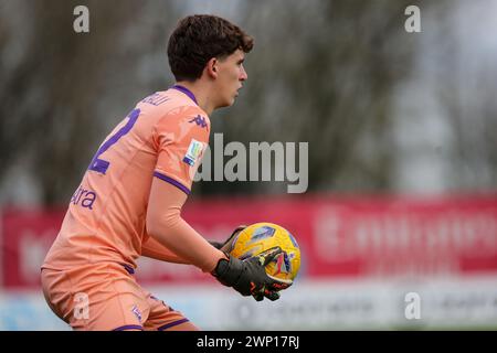 Milan, Italy, 04th March 2024. Leonardelli, Fiorentina goalkeeper, during the match between Milan and Fiorentina for Primavera 1 Championship at CS Vi Stock Photo