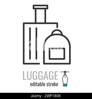 luggage line icon. baggage symbol. Suitcase and backpack pictogram.Travel bag sign. Vector graphics illustration EPS 10. Editable stroke Stock Vector
